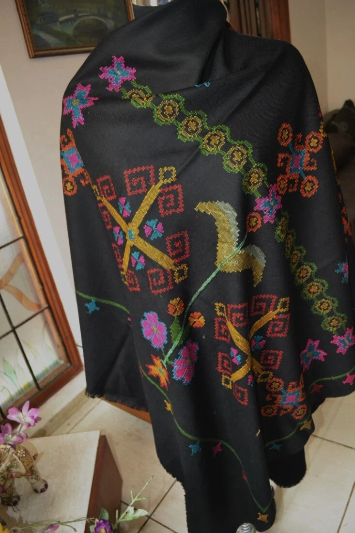 KULLU TRIBAL WEAVE HANDIWORK BLACK SHAWL 100% WOOL WRAP DESIGNER