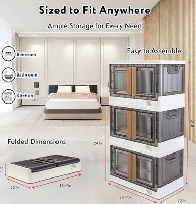 HAIXIN 3 tier  Foldable Stackable Plastic Storage Bins with Lids.