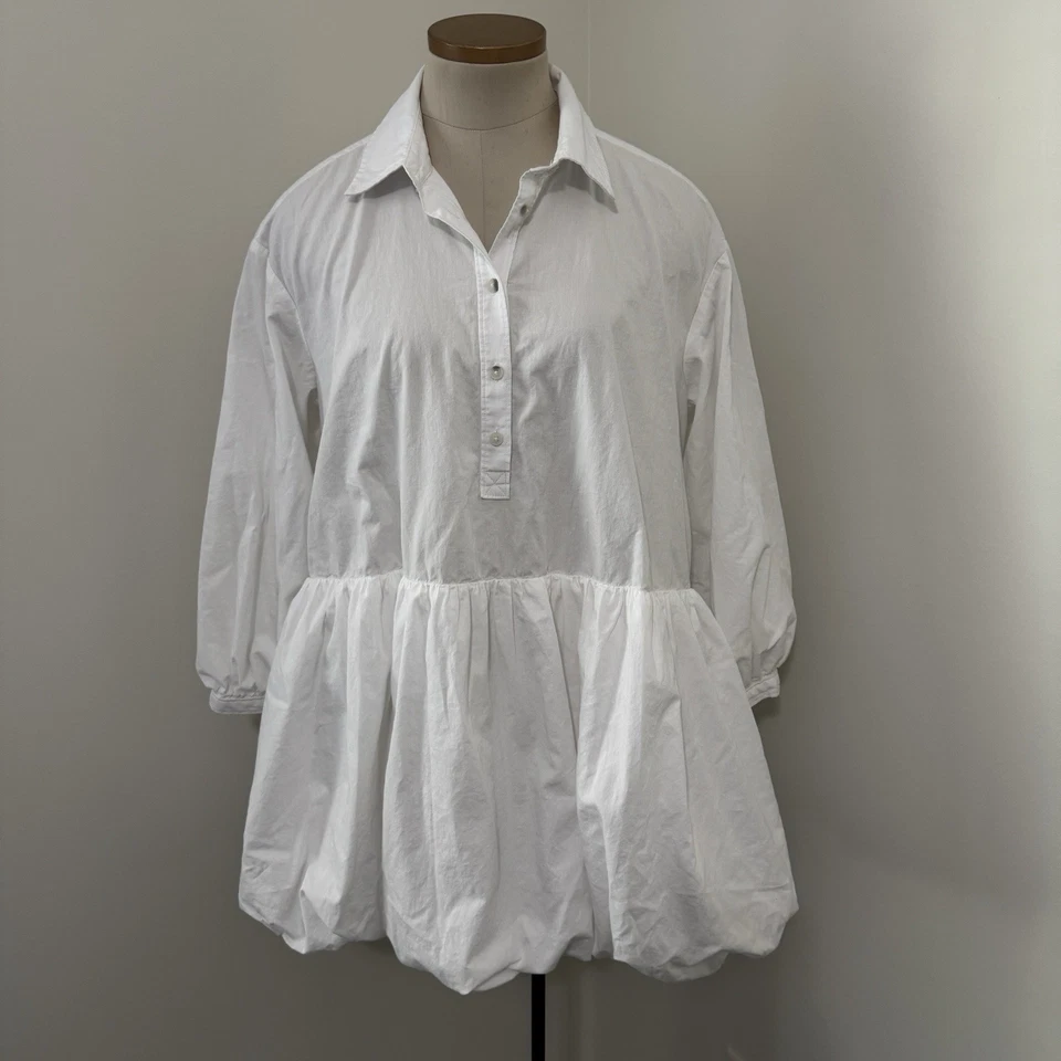 Mini Camisa Vestido Anthropologie MAEVE Pequeño Pequeño Blanco Dobladillo Burbuja SP Foto 2 de 4