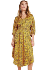 By Anthropologie BOHO Cottagecore Midi Dress Womens Small Gold Fleck Smocked