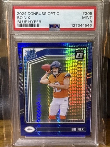2024 Panini Donruss Optic - Rated Rookie Bo Nix 209 Blue Hyper Prizm (RC) PSA 9
