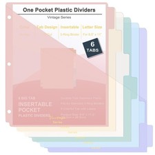 6 Tabs Binder Dividers with Pockets, Binder Dividers with Tabs for 3 Ring