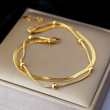 Bracelet 18K Gold Plated Stainless Steel Double Layer Chain Women Minimalist