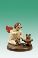 Holzengel Engel Kniend Mit Teddy Und Kreisel Mit Krone /Natur HöHe Ca 6,5 Cm NEU