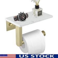 Toilet Paper Holder W/ Marble Shelf Stainless Steel Wall Mount Bathroom Decor US
