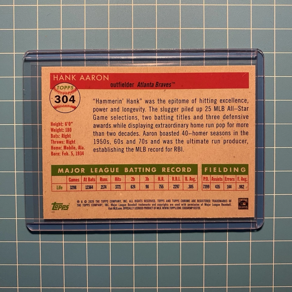Topps 2025 Chrome Platinum Hank Aaron Topps Logo Refractor /499 #304 Braves - Bild 2 von 2