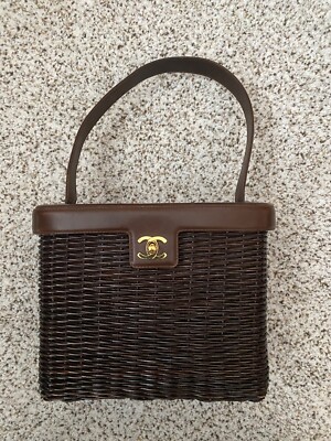 Rare Authentic Vintage Chanel handbag CC Basket Bag, Wicker and Leather Topflap