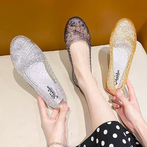 Women Summer Jelly Sandals Hollow Out Shoes Glitter Crystal Beach Mesh Slippers - Bild 3 von 17