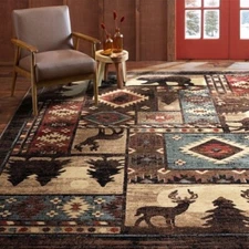 Southwest Area Rug Bear Rustic Adirondack Cabin Lodge Country Living Room 5x7