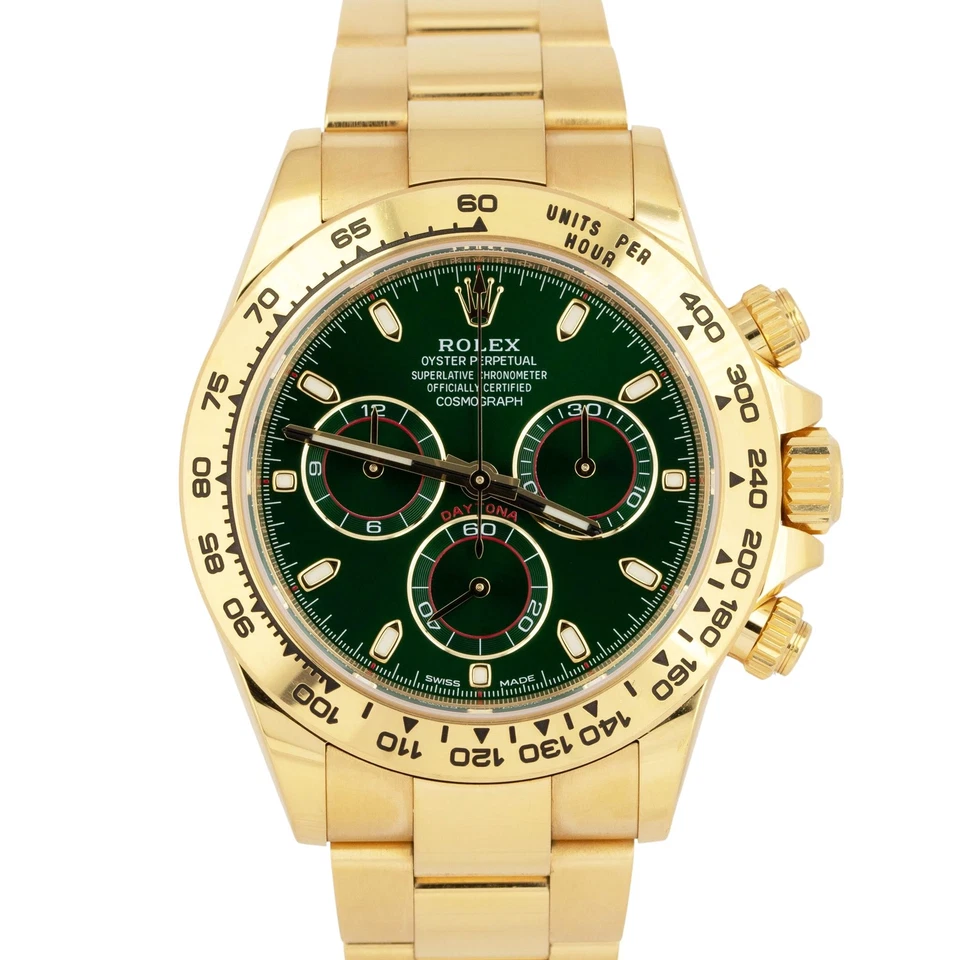 PAPÉIS NÃO POLIDOS Rolex Daytona VERDE JOHN MAYER 40mm relógio de ouro 18K 116508 CAIXA