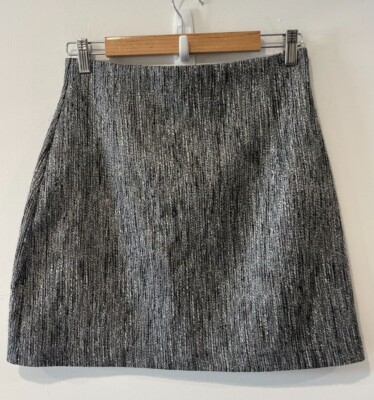 H&M Skirt Womens Size 10 Grey Silver Shimmer Zip Mini A-Line
