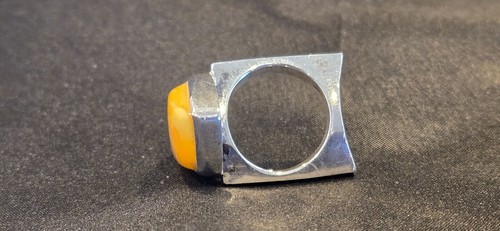 Sterlingsilber (925) Ostseeeigelb Bernstein Ring - Quadratisches Band - Größe 7,25 - Bild 6 von 16