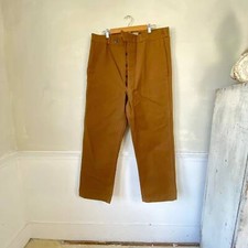 French Workwear Pants Vintage 1940s 1950s Brown Canvas Trousers with Unwashed U