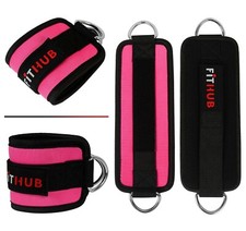 Pink Gym Ankle Strap Cable Attachment Twin D-Ring Multi Leg Thigh Pulley Lifting