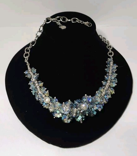 "Collar vintage Vera Wang azul AB cristal cuentas en tono plata cadena de 24""" - Imagen 1 de 10
