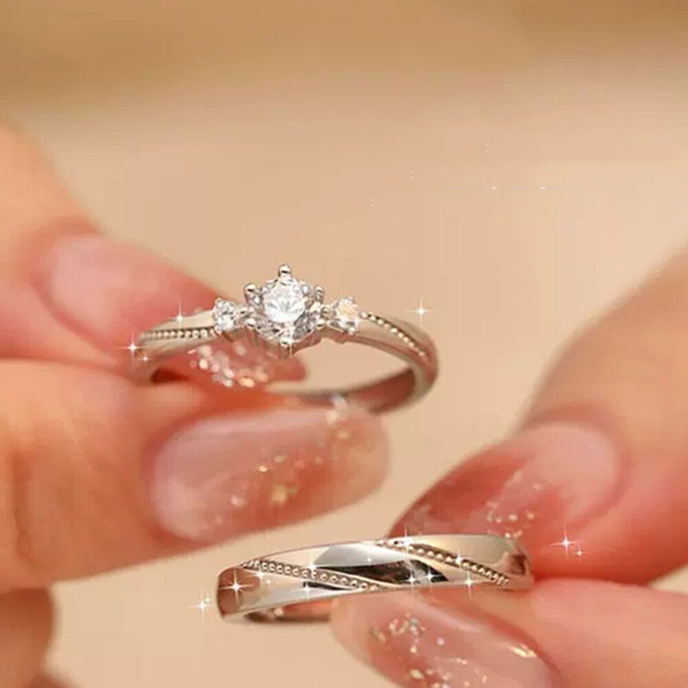 Women Men Zircon Alloy Ring Fashion Jewelry Adjustable Silver