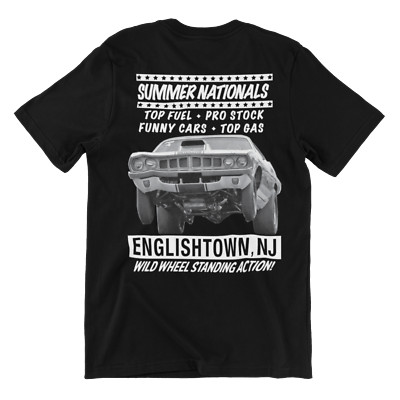 71 NATIONALS ENGLISHTOWN NJ. 100% COTTON Mens T-SHIRT NHRA DRAG RACING WHEELS UP