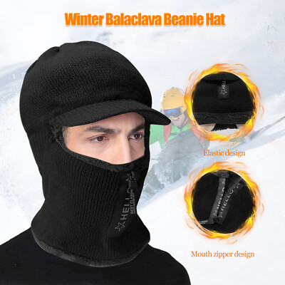 Zipper Fleece Balaclava Face Mask Ski Winter Cap Outdoor