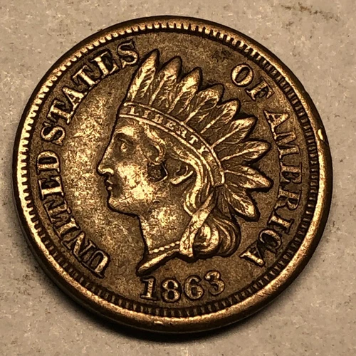 1863 copper-nickel INDIAN HEAD cent. XF, some marks. #ud4