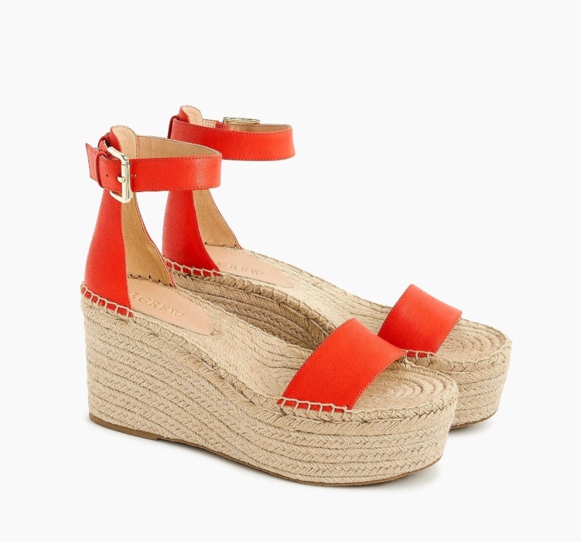 NWT Women's Platform Espadrille Leather Sandal Cerise