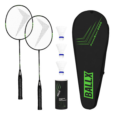 BallX PowerSwift 2000 Badmintonschläger 2er Set inkl. Nylonbälle und Tragetasche