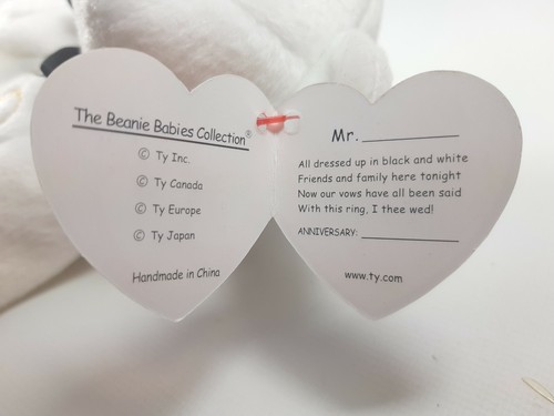 TY Beanie Baby Babies Wedding Anniversary Mr. White Gold Rings Bear Plush Toy - Picture 4 of 4
