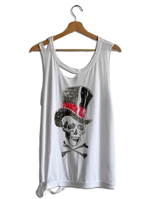 Skull Top Hat deconstructed Muscle Women  t-shirt by Chaser Brand Band Tee