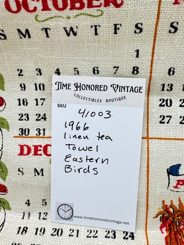 Asciugamano da tè cucina lino 1966 calendario uccellini orientali 16 x 29" - Foto 4 di 4