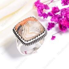 Natural Crazy Lace Agate Gemstone Handmade 925 Sterling Silver Ring For Women