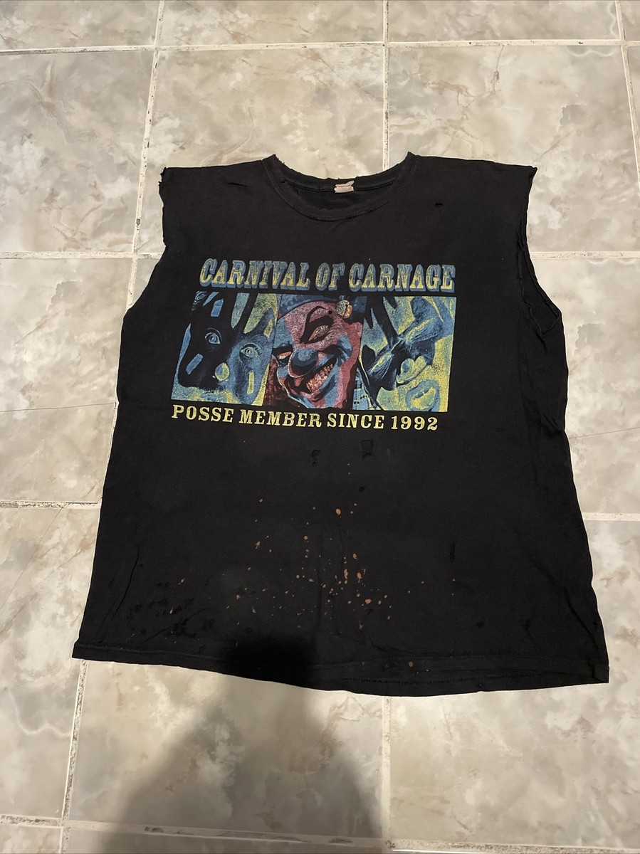 Vintage 90s Insane Clown Posse ICP Band Rap T-SHIRT Large Trashed 