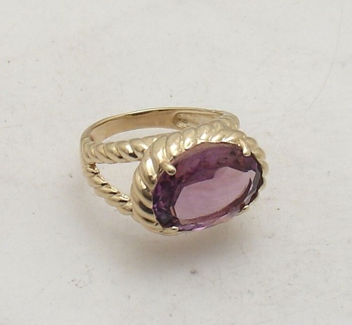 QVC Size 8 Genuine Natural Amethyst Gemstone Crown Ring Real 14K Yellow ...