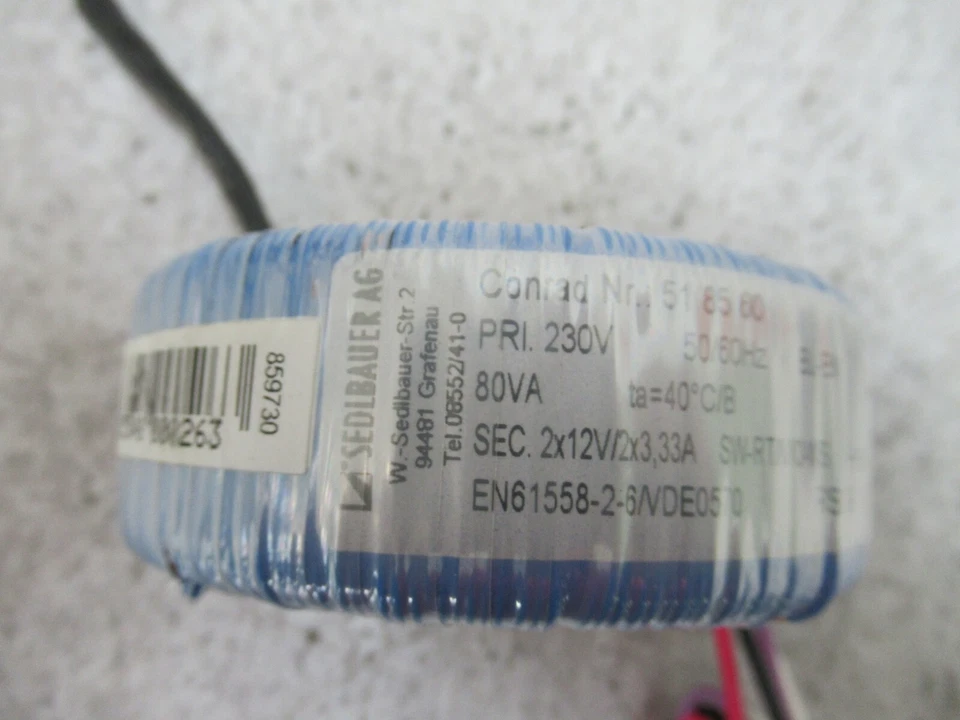 Sedlbauer 859730 Ringkerntransformator Prim. 230V Sec.2 x 12 V/AC 80 VA 3.33 A - Bild 2 von 4