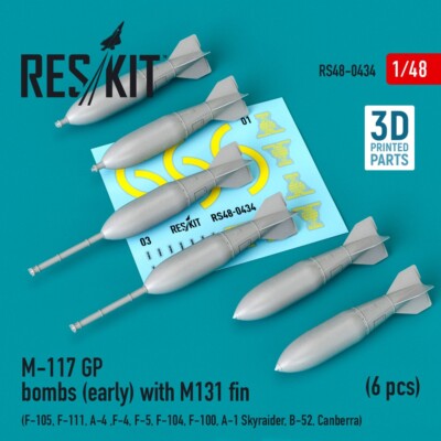 ResKit M-117 GP bombs (early) with M131 fin (6 pcs) (1/48) RS48-0434