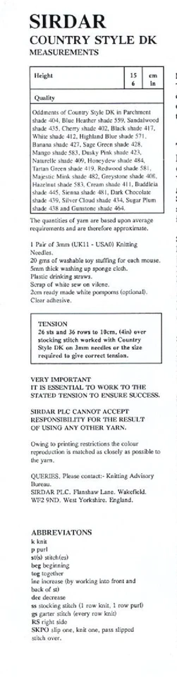 Sirdar DK Knitting Pattern - 4132 Dickensian Mice Toys - Image 3 of 3