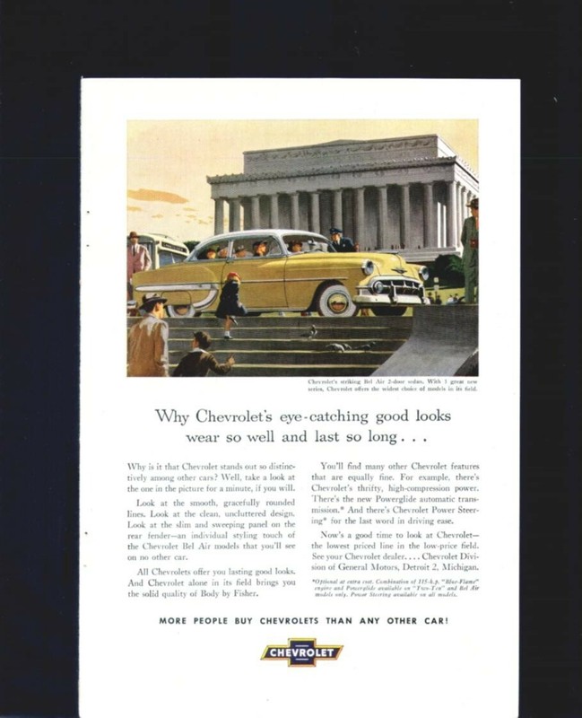 1953 CHEVROLET BEL AIR Original Vintage Color Promo Ad