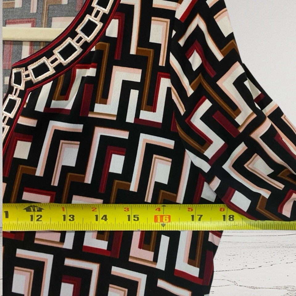 White House Black Market Geo Print Embroidered Faux Wrap Dress Women’s