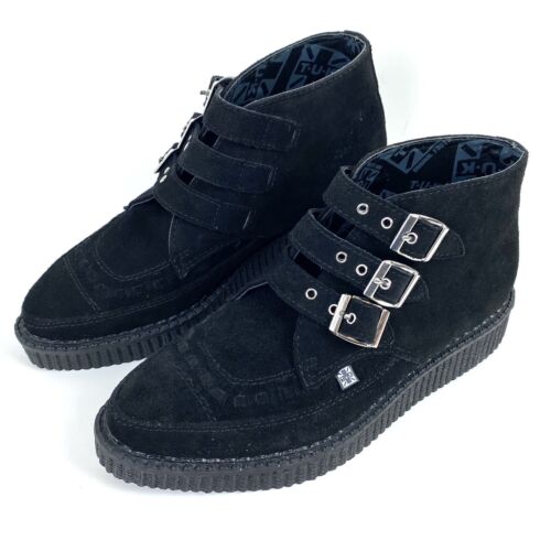 TUK 3-Buckle Black Suede Leather Pointed Toe Creeper Boot EU 38 M5 W7 Punk A8996 - Picture 1 of 17