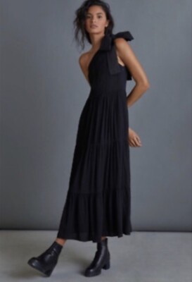 Anthropologie X Mare Mare Dress Size S One Shoulder Black Maxi  BNWT