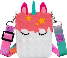 Mini White Pop Crossbody Purse for Girls 2 in 1 Fidget Toy Unicorn Handbag