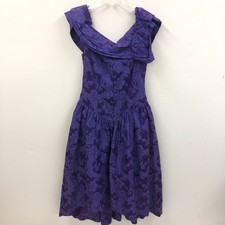 Vintage Purple Floral Colorful Ruffle Dress Womens Prom Gown 60s 70s USA made