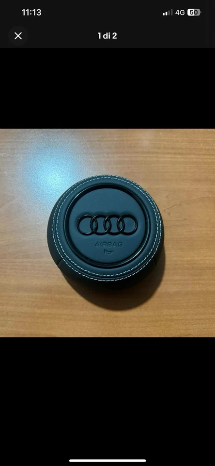 COVER AIRBAG VOLANTE STERZO AUDI IN PELLE CON LOGHI NERI A3 A4 A5 Q2 2013-2021 - Immagine 3 di 3