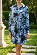 Guess Marciano Shirt Dress Women’s XS Shades Of Blue, White, Black, Button, Belt
