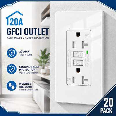 20A GFCI Outlet Outdoor NEC Rated ETL Listed Weather Resistant LED Light White