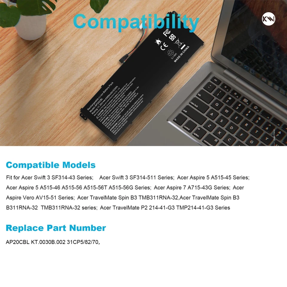 Batería AP20CBL para Acer Swift 3 SF314-43 SF314-511 Aspire 5 A515-45 CB315-4H EE. UU. Foto 2 de 4
