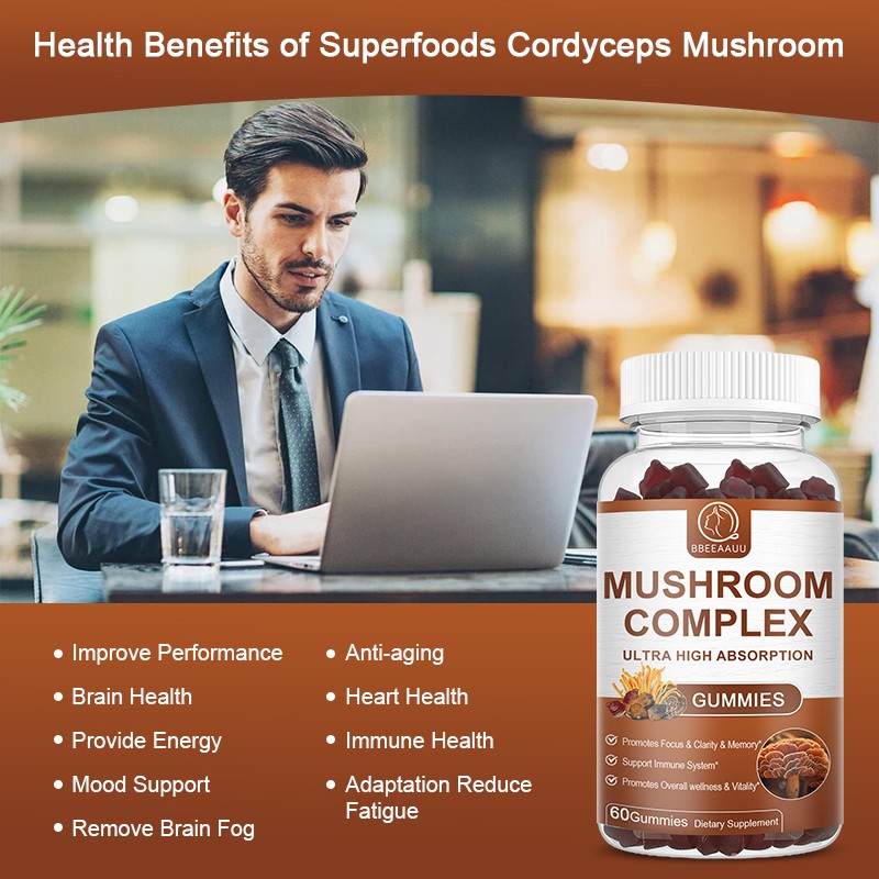 Mushroom Gummies for Adults - 10-in-1 Functional Mushroom Supplement for Mood