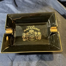 Macanudo Ceramic Cigar Ashtray - Club Macanudo - Black & Gold Cuban Bar Whiskey