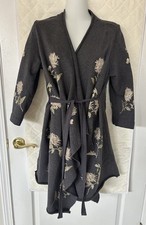 Johnny Was JW Los Angeles Size M Gray Embroidered Floral Cardigan Joy Love Light