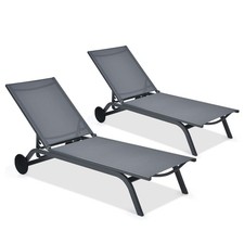 Goplus Outdoor 2PCS Lounge Chair Chaise Recliner Aluminum Fabric Adjustable Gray