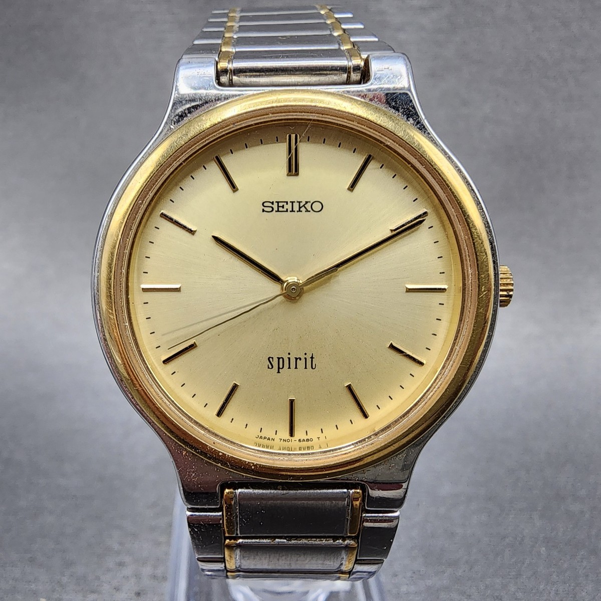 Seiko Spirit Watch Men 34mm Champagne Dial Two Tone 7n01-6a70 New
