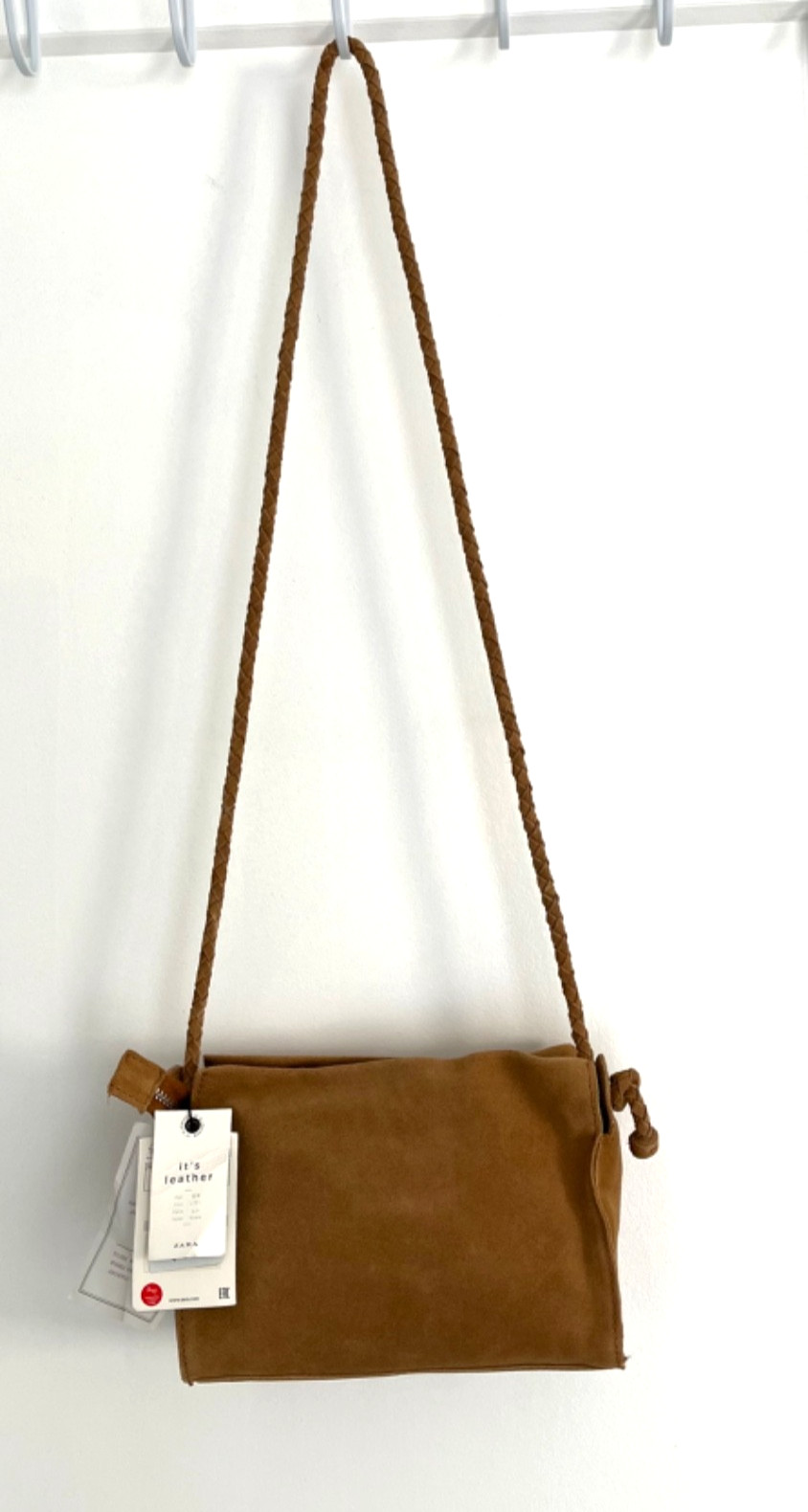 NWT ZARA 100% Leather  Suede Bag in Brown Camel Size 9" (W) x 6.5" (H) x 3" (D)